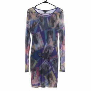 Fashion Nova "Call It Fashion" Magazine Print Mesh Mini Dress & NEW & Small